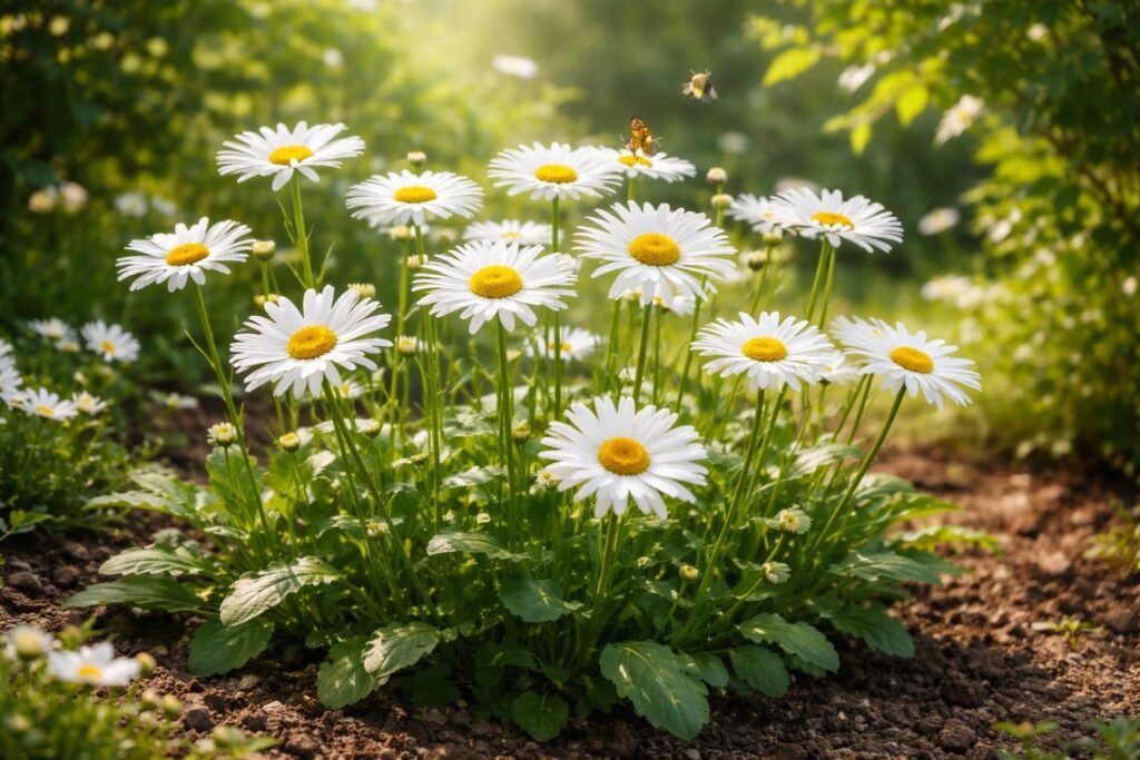 Margeriten: Steckbrief, Blütezeit & Vermehrung Standortwahl für Margeriten: sonnig, durchlässiger Boden; Pflege, Bodenfeuchte beachten und regelmäßiges Gießen