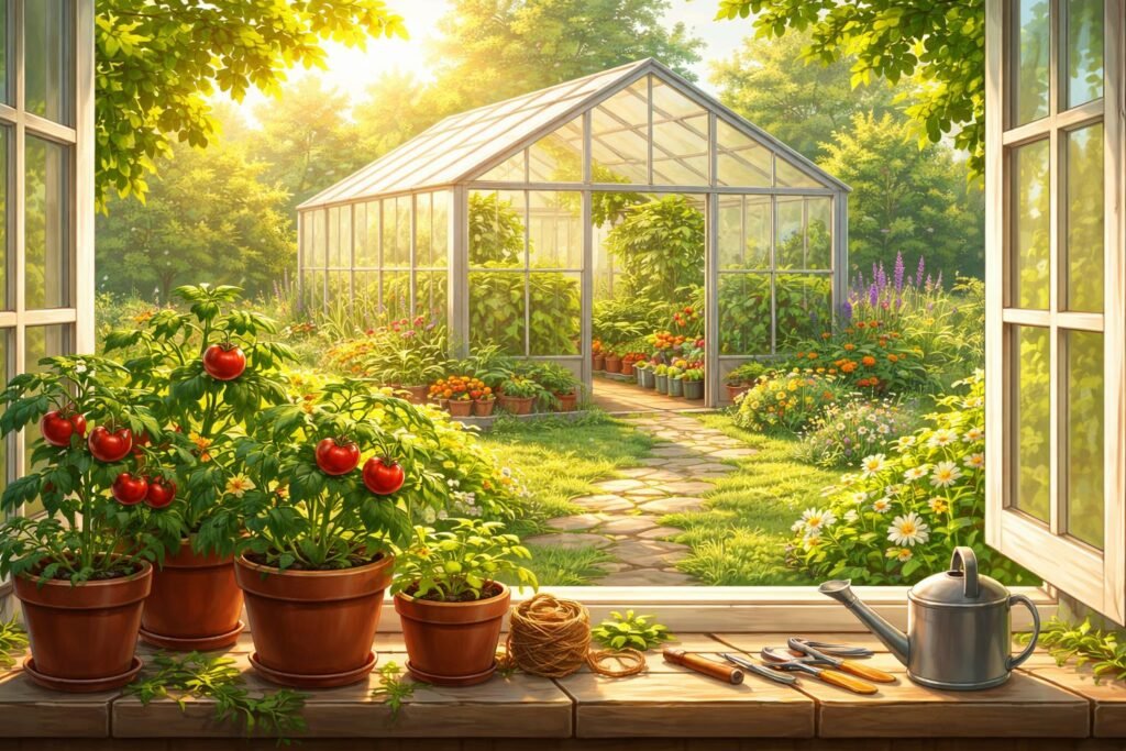 Tomaten-Guide: Von der Fensterbank ins Gewächshaus • Ideale Pflanzzeit für Tomaten im Gewächshaus: Frühling bis Frühsommer beachten.