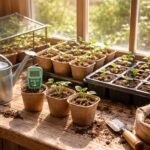 Frisch gepflanzte Setzlinge unter Glas, Frühbeet, Licht und Wärme im April