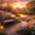 Duftgarten im Abendlicht, milde Aprilstimmung, Blütenduft erleben, sanfte Farben genießen