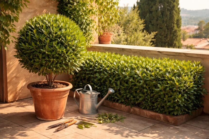 Echter Lorbeer im Kübelgarten: glänzende Blätter, mediterranes Flair, gesunde Pflege