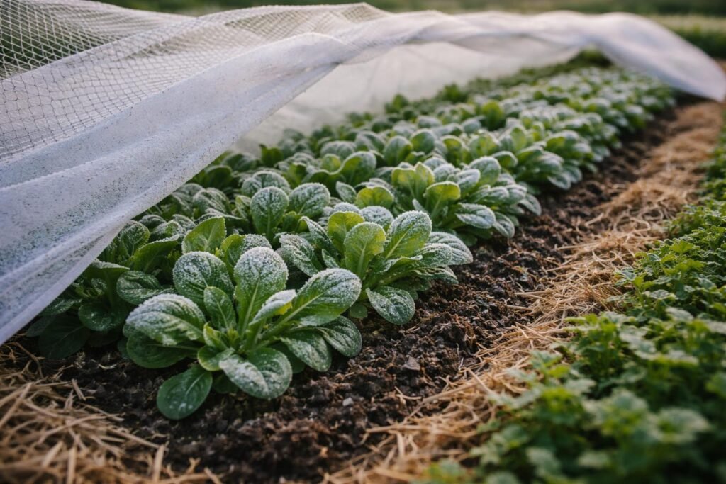 Feldsalat im Garten vor Frost, Unkraut und Schädlingen schützen und pflegen