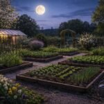 Gärtner prüft Mondrhythmen im April im Garten bei Aussaat und Pflanzterminen