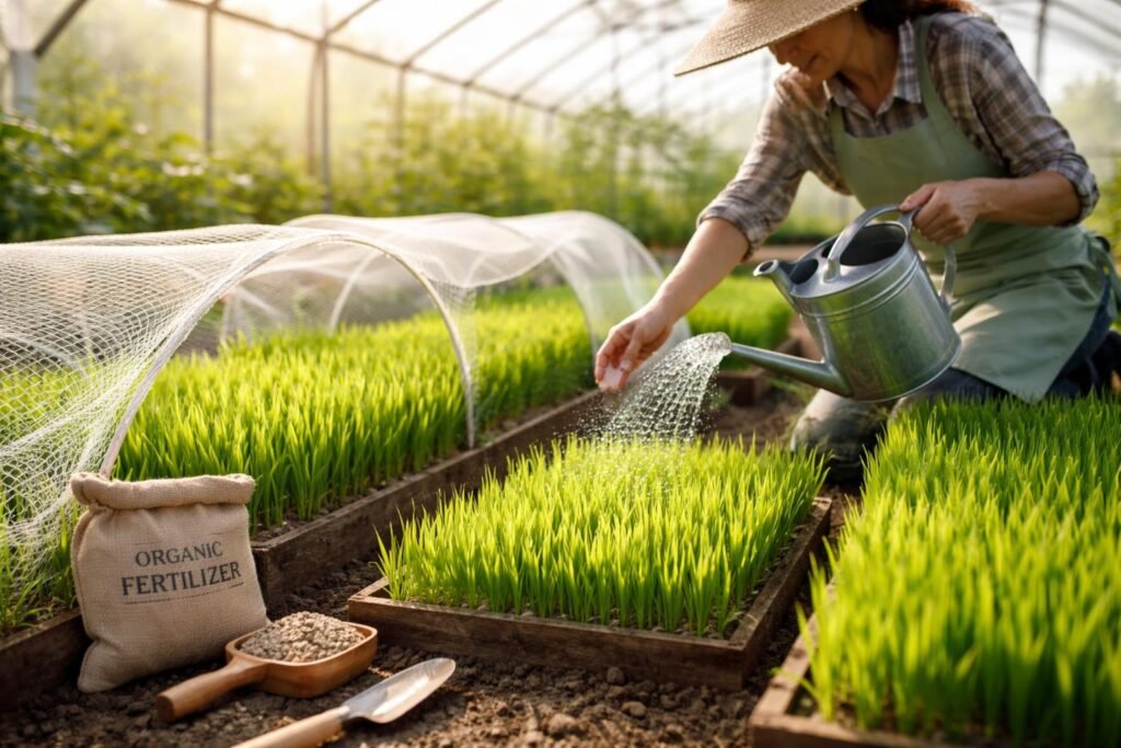 - Gerstengras pflegen: gießen, düngen, schützen, ernten im Garten insgesamt recht einfach.