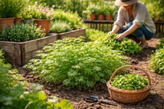 Kerbel im Garten; rasche Ernte; milder anisartiger Duft, Frühlingsfrische und Kräuterduft
