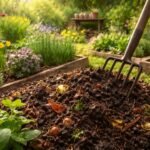 Komposthaufen im April: aktives Bodenleben, Rotteprozess nimmt Fahrt, Humusbildung beginnt.