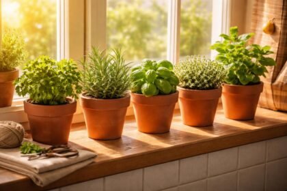 - Frische Kräuter von Fensterbank direkt in die Küche, aromatisch, grün.