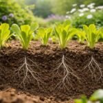 - Zwei Phasen Chicorée-Kultur im Beet: Wurzeln wachsen, Sprossen treiben sichtbar.