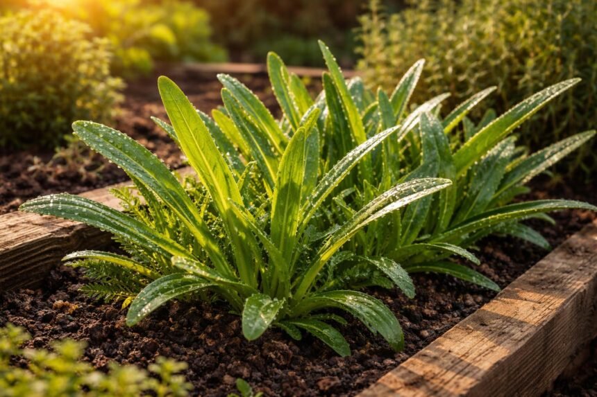 • Hirschhornwegerich im Beet; aromatisch, vielseitig, pflegeleicht; dekorativ, würzig, salzig, roh oder gekocht