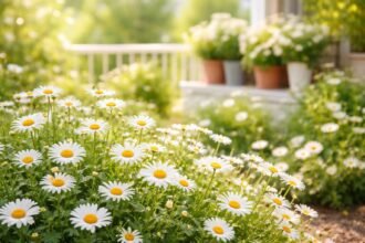 - Margeriten am sonnigen Standort, saubere Aussaat, regelmäßige Pflege, fröhlich blühend.