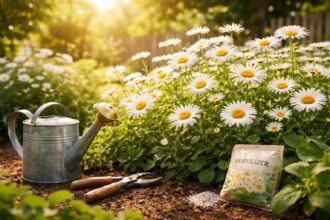 Margeriten im Beet, pflegeleicht, sonnig, frische Blüten, Gartenfreude, strahlendes Grün