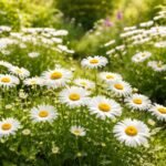 - Weiße Zungenblüten, sonnengelbe Mitte, charmante Gartenfreude für Beete, Rabatten und Balkone.
