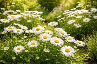 - Weiße Zungenblüten, sonnengelbe Mitte, charmante Gartenfreude für Beete, Rabatten und Balkone.