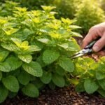 Frische Minzblätter wachsen dicht im Beet, sonnig, bereit zur Ernte und Verwendung.