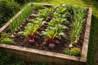 Rote Bete liebt Begleiter Zwiebeln und Knoblauch im Hochbeet für gesunde Erträge.