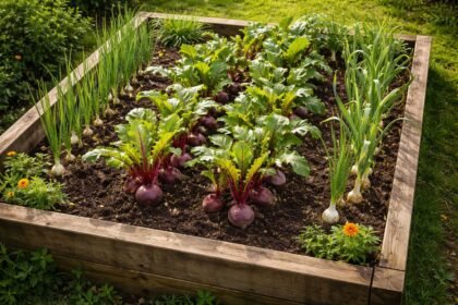 Rote Bete liebt Begleiter Zwiebeln und Knoblauch im Hochbeet für gesunde Erträge.