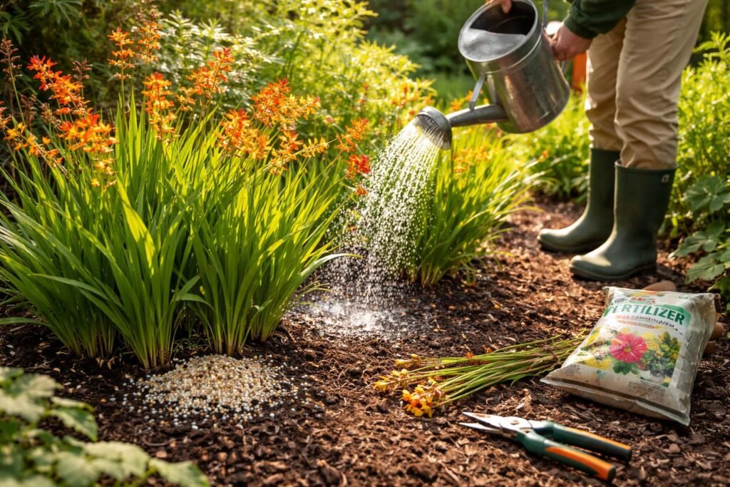 - Gießen, düngen und schneiden Montbretien optimal pflegen für üppige Blütenpflanzen.