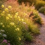 Nachtkerze im Abendlicht, gelbe Blüten leuchten sanft, Duft erfüllt den Garten.