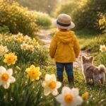 Gelbe Narzissen in einem Garten, Vorsicht bei Haustieren und Kindern