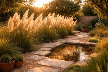 Pampasgras im modernen Garten mit hohen, federartigen Blütenständen und Eleganz