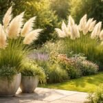 Pampasgras im Beet, im Topf; hohe Blüten, elegante Struktur, Sichtschutz.