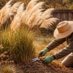 Großes Pampasgras mit hohen Halmen, zurückgeschnitten, für vitalen Neuaustrieb im Frühjahr.