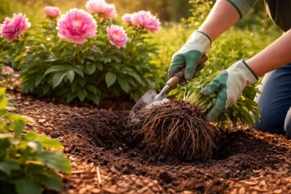 Pfingstrosen-Standort und Umpflanzen sorgfältig planen für gesunde, langlebige Blütenpracht im Garten.