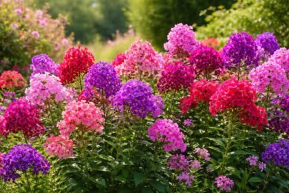 Phlox-Blüten in bunten Farben im Gartenbeet, Duft liegt in der Luft