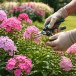 Phlox-Pflanzen im Garten, frischer Sommerschnitt, bunte Blütenpracht, Duft in voller Blüte und gesunder Wuchs