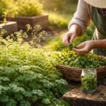 Küchenkraut Pimpinelle im Kräutergarten: pflegeleicht, aromatisch, perfekt für Salate und Getränke.