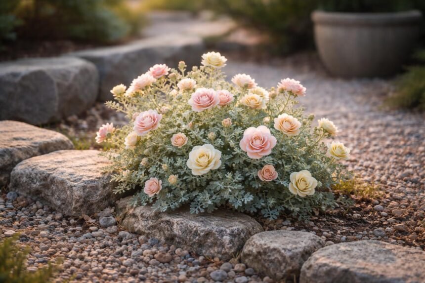 Porzellanröschen mit zarten Blüten im Beet, Steingarten und Kübel, pflegeleicht.