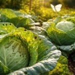 Raupen des Kohlweißlings kriechen über Kohlblätter im Garten, bedrohen Pflanzen.