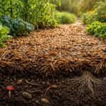 Mulchschicht schützt Boden vor Verdunstung und erhält Bodenfeuchte durch gleichmäßige Feuchtigkeit im Wurzelbereich.