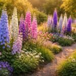 - Rittersporn in Blau und Violett als Blickfang im Beet.