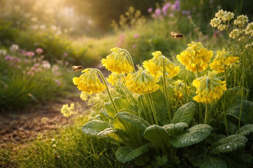 - Schlüsselblume im Frühling: goldene Blüten, Insektenfreude, Standorte in Gärten und Wiesen.