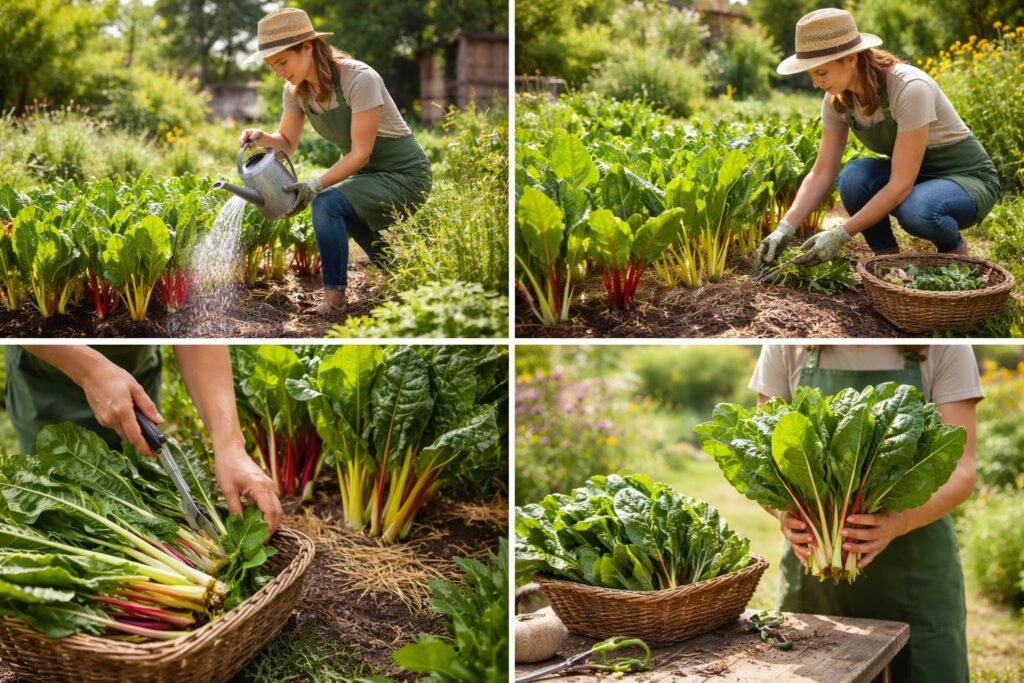 Frischer Mangold während der Saison: gießen, jäten, schneiden, schützen, ernten.