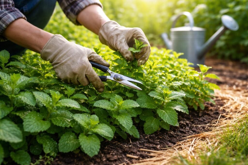 - Kräftiges Minze-Wachstum durch regelmäßiges Gießen, Schnitt, Düngung und ausreichende Belüftung.