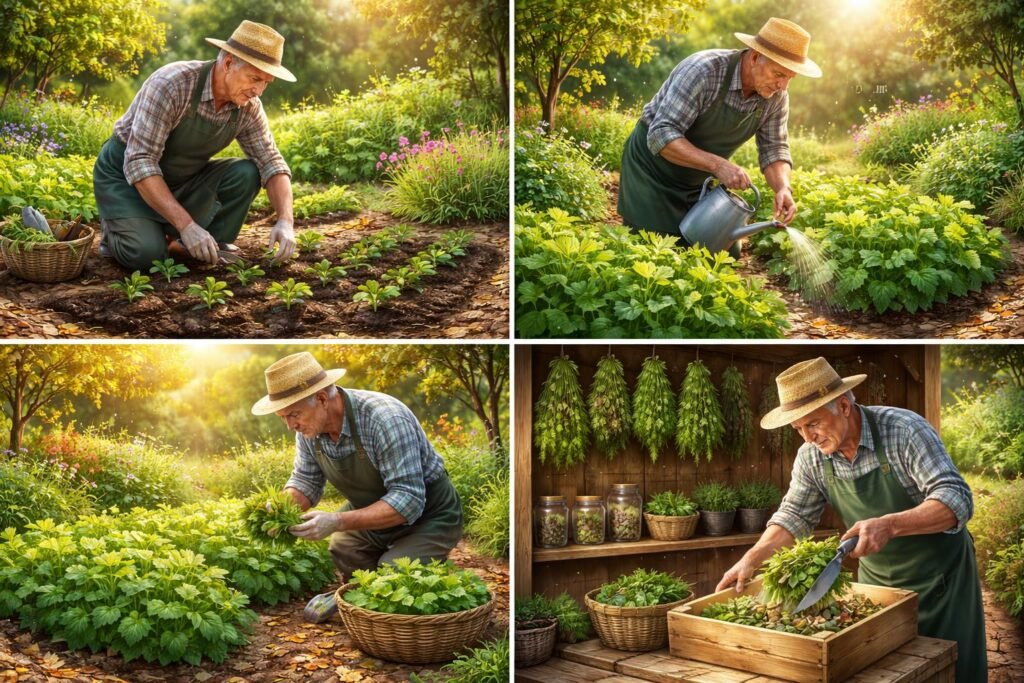 Pimpinelle im Garten: Ganzjährige Pflege, Ernte und sachgerechte Lagerung unter Wetterbedingungen.