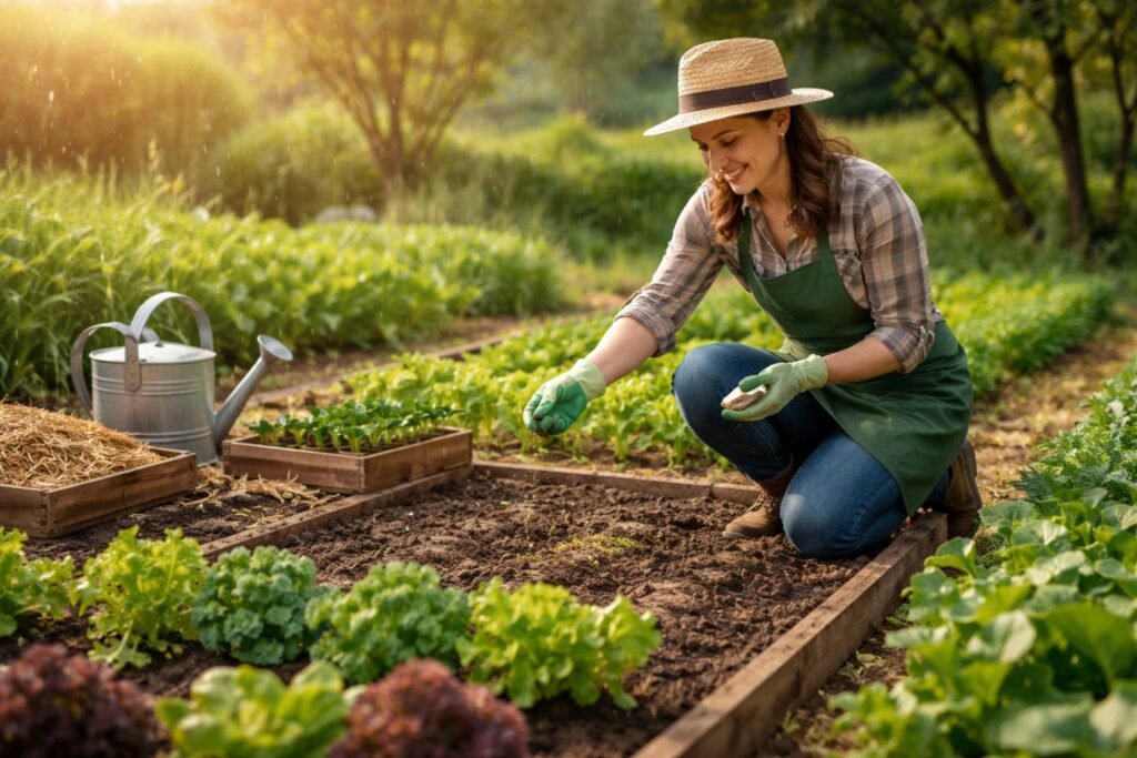 Gärtner setzt Nachsaat-Techniken effizient ein, um April-Ernte trotz Verzögerungen zu retten.