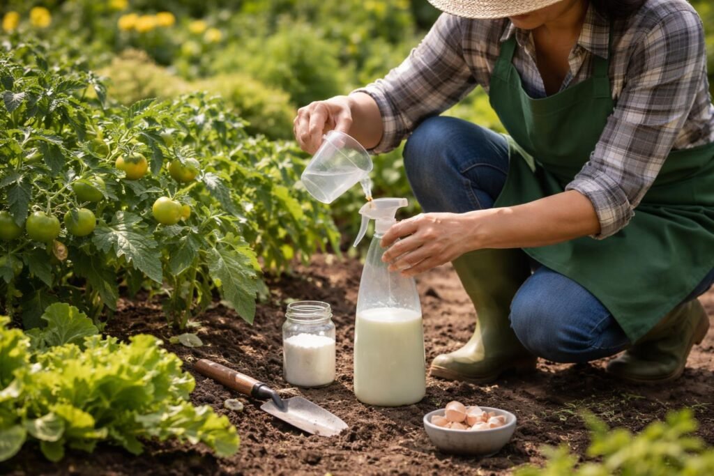 Hausmittel gegen Pflanzenschädlinge im Garten Beet-Illustration mit Hausmitteln gegen Schädlinge im Garten, praxisnah erklärt und schützt Pflanzen.