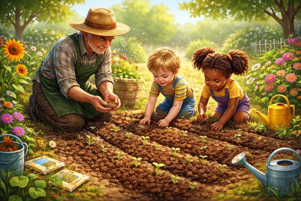 Gärtnern mit Kindern: Schnellwachsende Pflanzen entdecken - Kinder säen schnellwachsende Pflanzen; gemeinsam erleben wir Gartenabenteuer, Freude inklusive, Lernmomente.