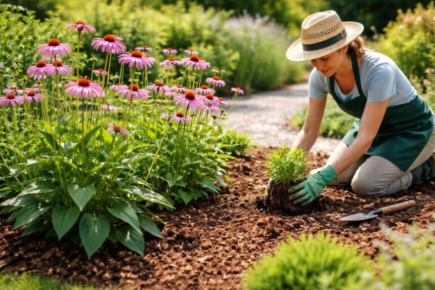 - Sonnenhut im Beet mit leuchtenden Blüten, bienenfreundlich, pflegeleicht, jahrelang willkommen