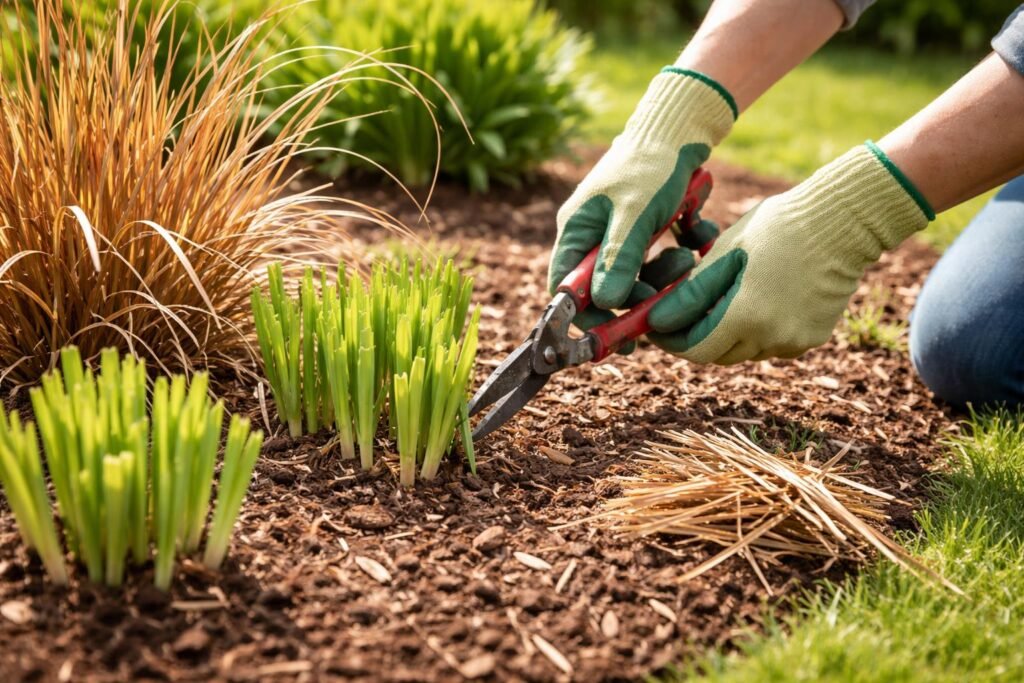 Gartenarbeit im Frühling: Stauden und Ziergräser ordentlich zurückschneiden für eine gesunde Wuchsstruktur