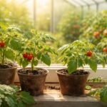 Tomatenpflanzen von Fensterbank bis Gewächshaus, duftend, frisch geerntet, ertragreich, sommerlich.
