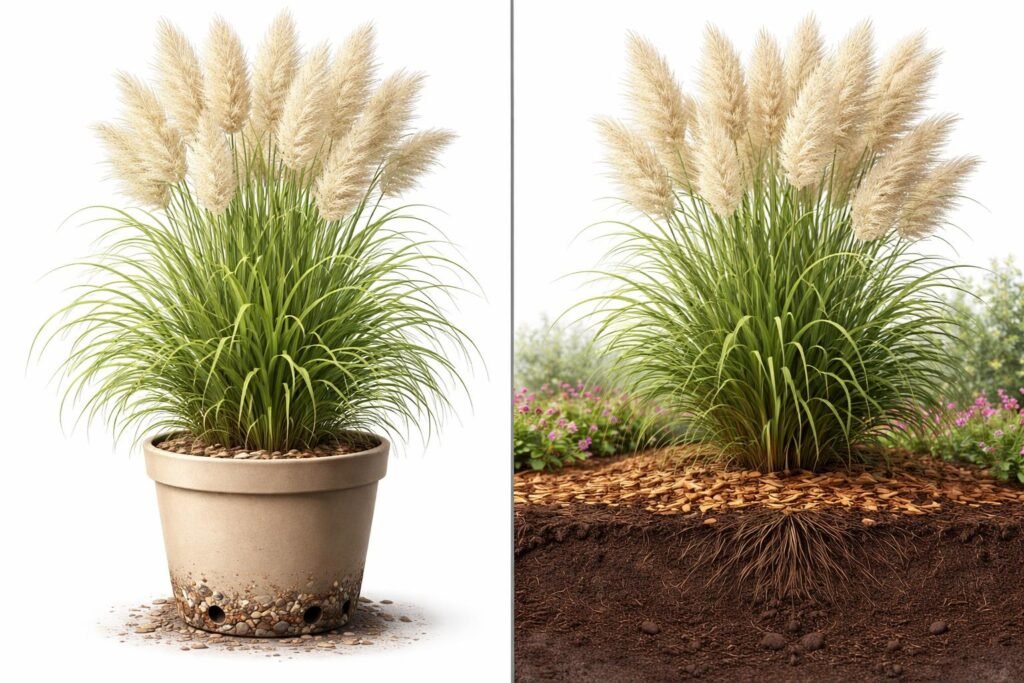 Pampasgras in lockerem, gut durchlässigem Boden für gesundes Wuchsverhalten und Wurzelentwicklung