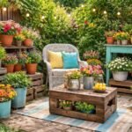 Unkomplizierte DIY-Gartenideen: kreative Sitzgelegenheiten, Pflanzgefäße, Beleuchtung und Dekorationen für warme Sommerabende.