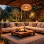 - Moderne Gartenlounge mit klaren Linien, warmen Materialien und Ruhe unter freiem Himmel.