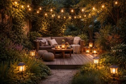 - Stimmungsvolle Gartenbeleuchtung betont Sommerabende, schafft Orientierung, Komfort und Gemütlichkeit im Außenraum, Highlights der Lounge.