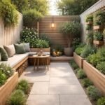 - Kleiner Garten wird großzügig durch clevere Strukturen, Pflanzgefäße und Zonierung.