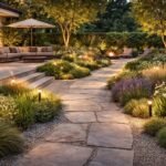 - Moderner Gartenweg verbindet Terrasse, Beete und Sitzplätze harmonisch im Sommergarten und schafft stimmige Atmosphäre.